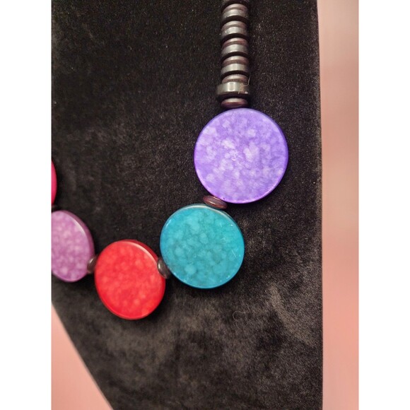 MULTICOLOR DISC BEAD SHORT BARREL CLAP CHOKER NECKLACE  BOHO RETRO COLORFUL 80'S - Picture 3 of 9